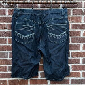 Qruel Jean Shorts Mens Sz 42 Blue Denim Cotton Embroidered pockets